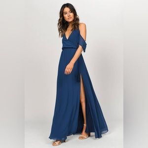 Tobi blue maxi dress with flutter sleeves